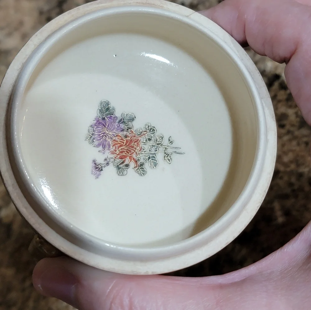 Vintage Japanese Satsuma Floral Round Trinket Box